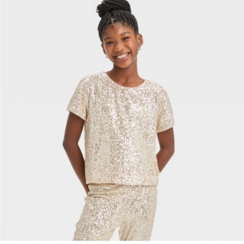 Art Class Girls Champagne Sequin T shirt XXL Target